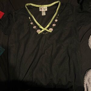 Chic Black Blouse with Green Accents